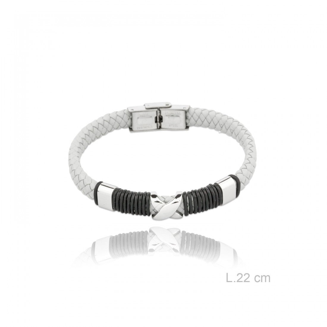 Pulsera Cuero Trenzado "X" Blanca
