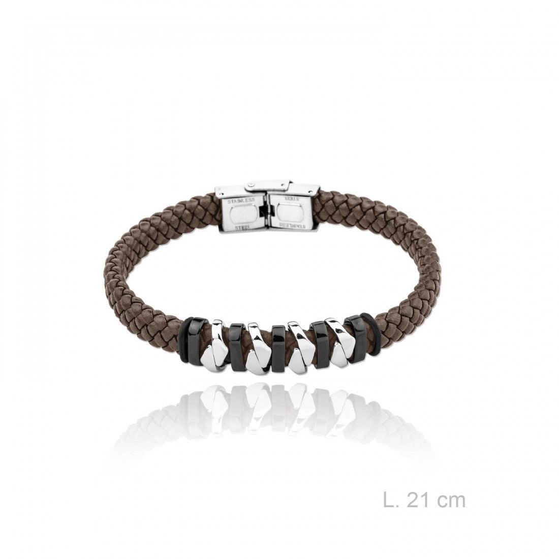 Pulsera Cuero Trenzado Diseño Marrón