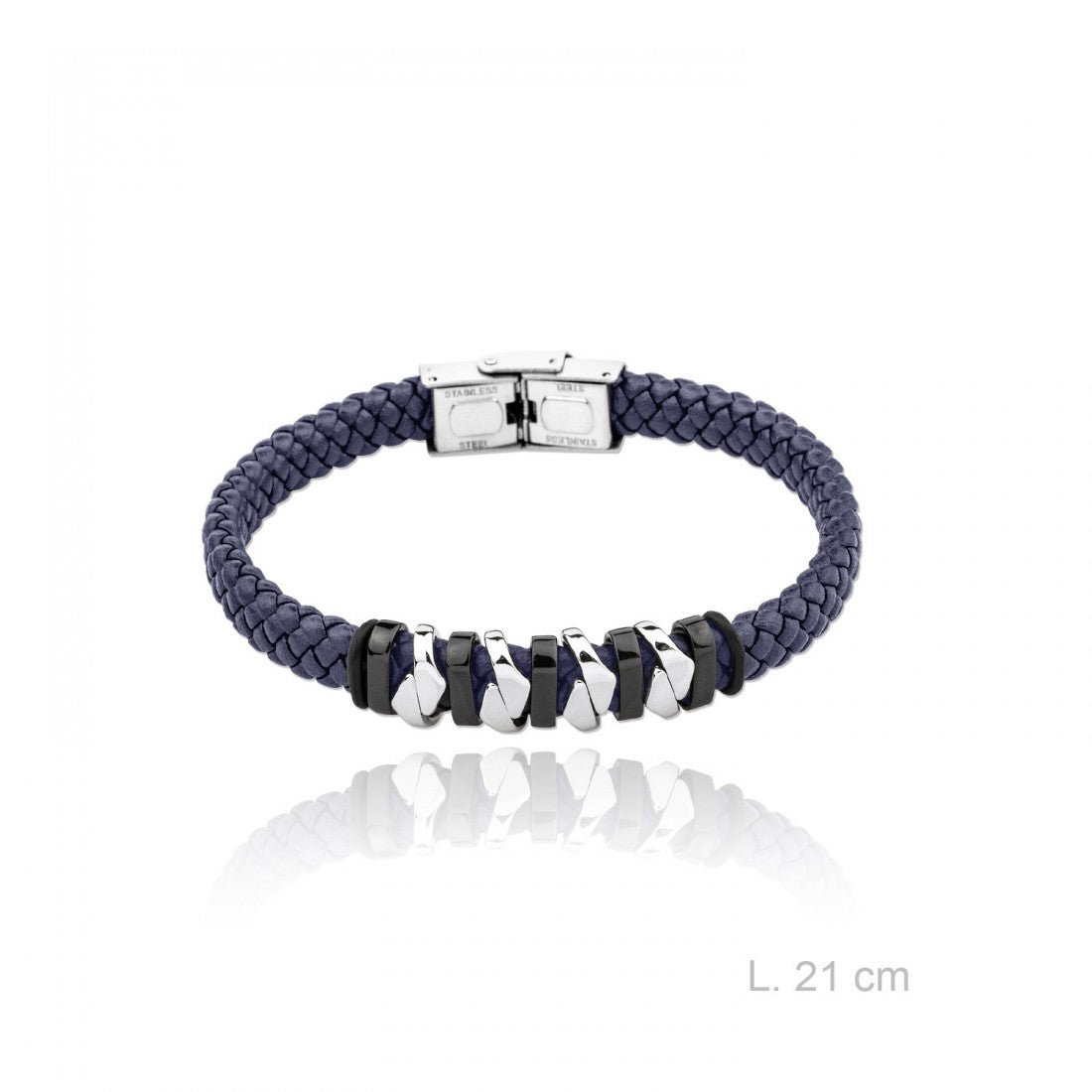 Pulsera Cuero Trenzado Diseño Azul
