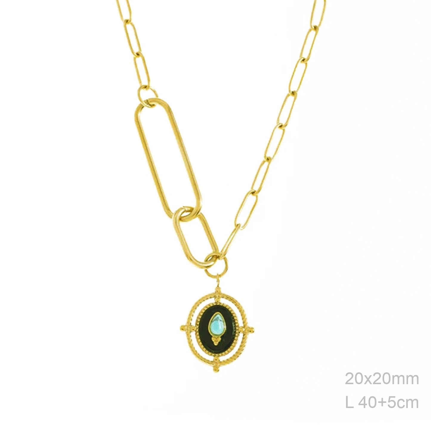 Gargantilla Oval piedra Negra Turquesa