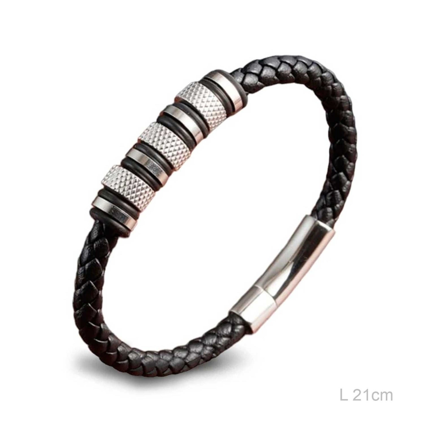 Pulsera Acero y cuero negro