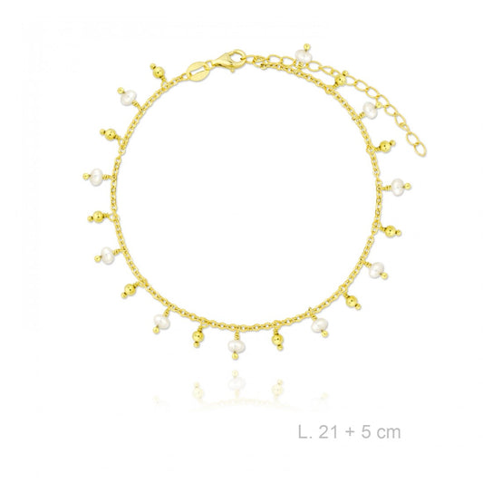 Tobillera Bolitas - Perlas en Dorado