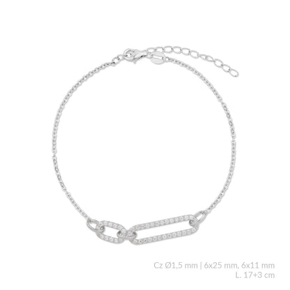 Pulsera Link Pavé Eslabones - Plata 925