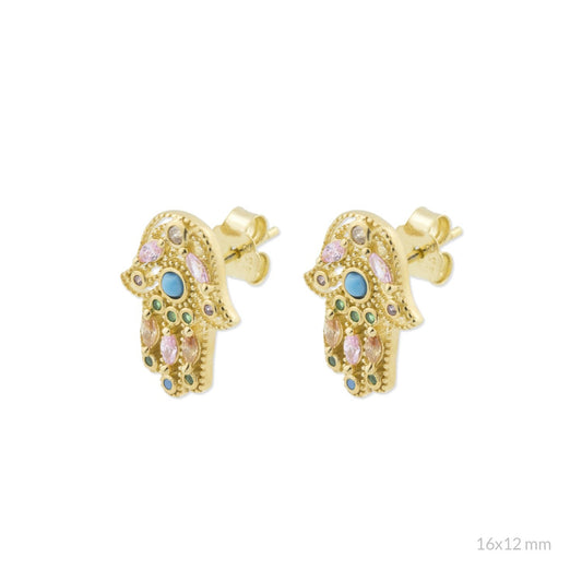 Pendientes Hamsa Amuleto Stud - Mano de Fátima