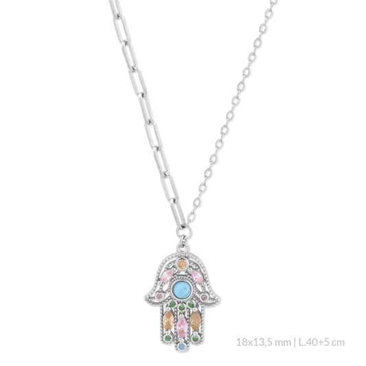 Gargantilla Hamsa Amuleto Asimétrico - Plata de ley 925