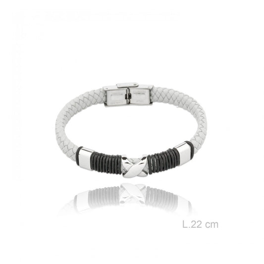 Pulsera Cuero Trenzado "X" Blanca