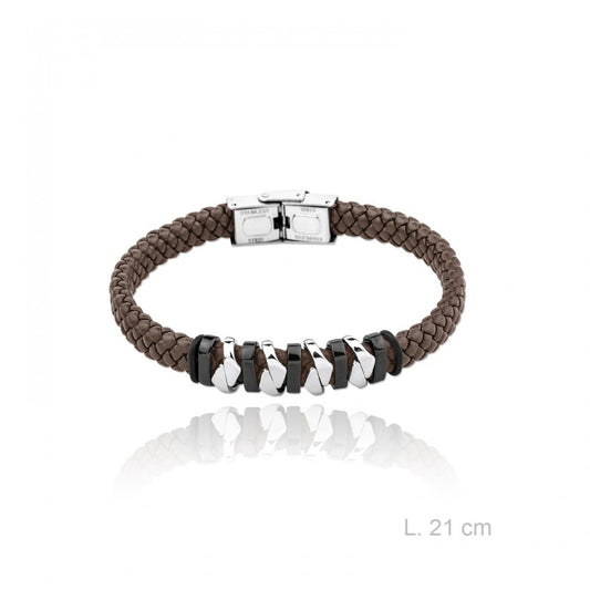 Pulsera Cuero Trenzado Diseño Marrón