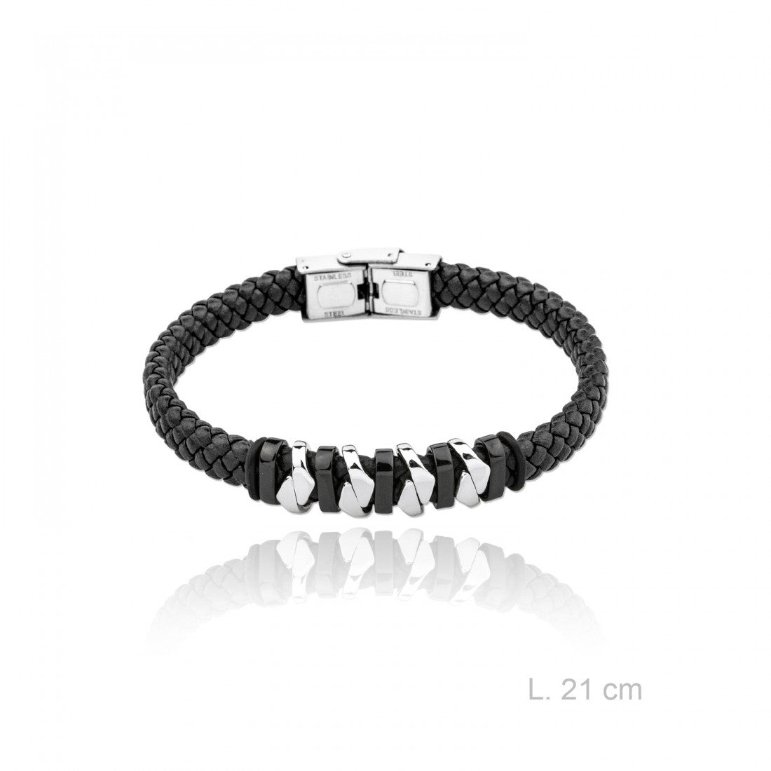 Pulsera Cuero Trenzado Diseño Negra