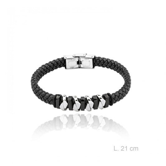 Pulsera Cuero Trenzado Diseño Negra