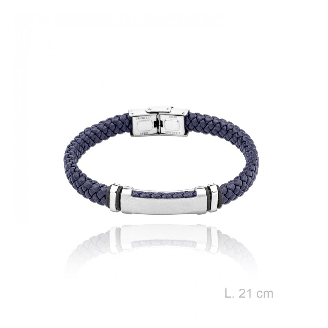 Pulseras Cuero Trenzado Azul Placa