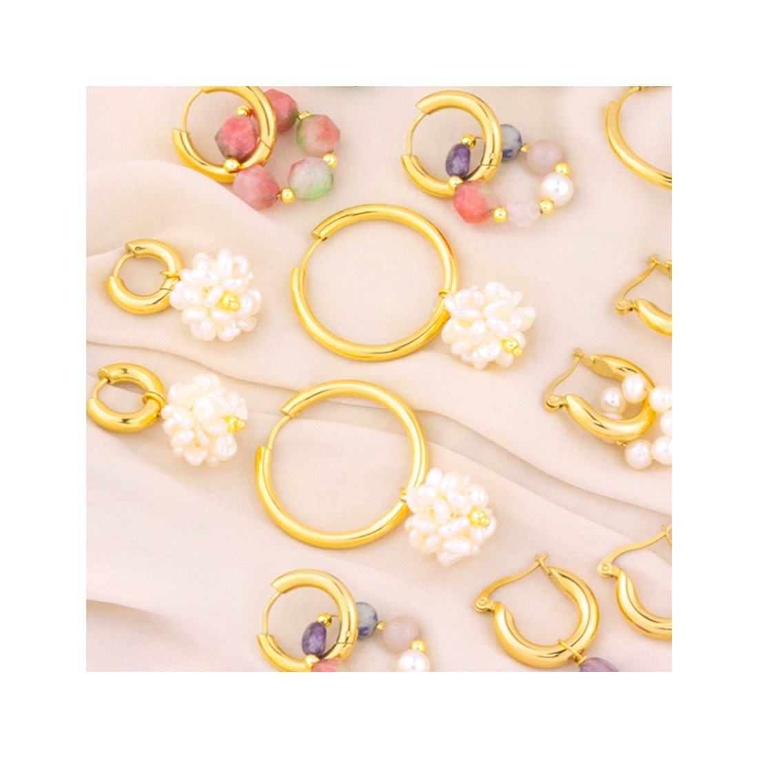 Hoop Earrings with Stones 30mm