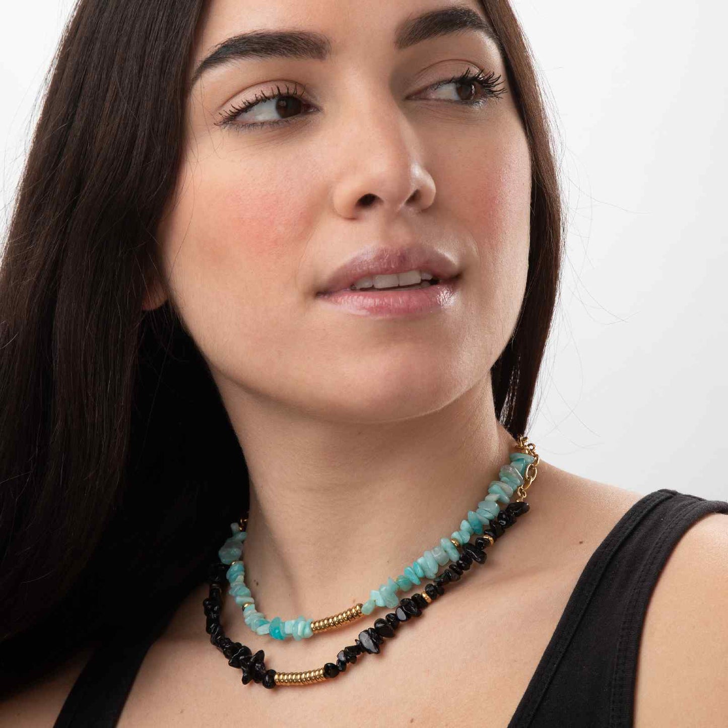 Collar Acero en Onix o Turquesa