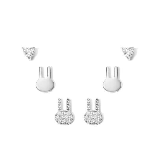 Pendientes Pack de tres Conejo corazón  garra
